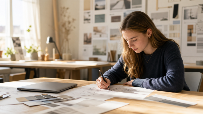 A teenager studying
